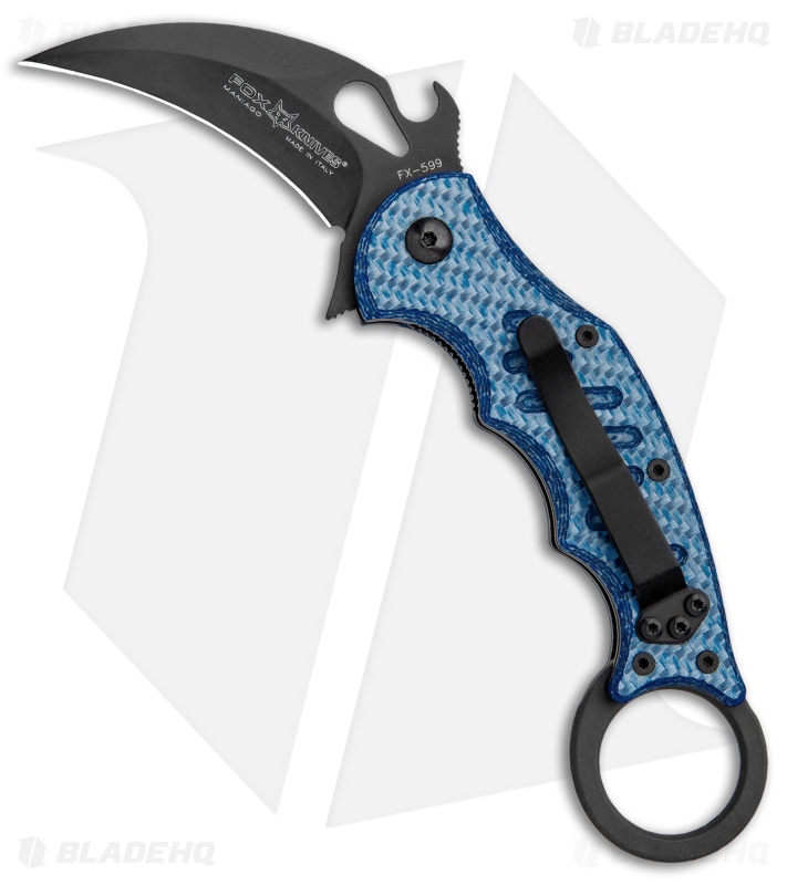 Fox Karambit Liner Lock Knife Blue Twill Carbon Fiber (2.5" Black) 599