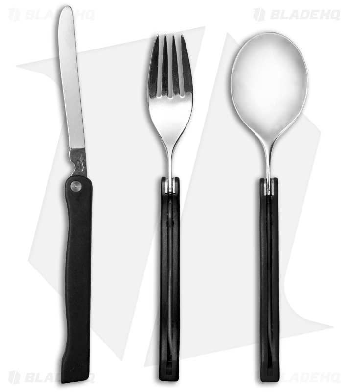 Fox Knives Folding Tableware Camping Set with Sheath (Black)