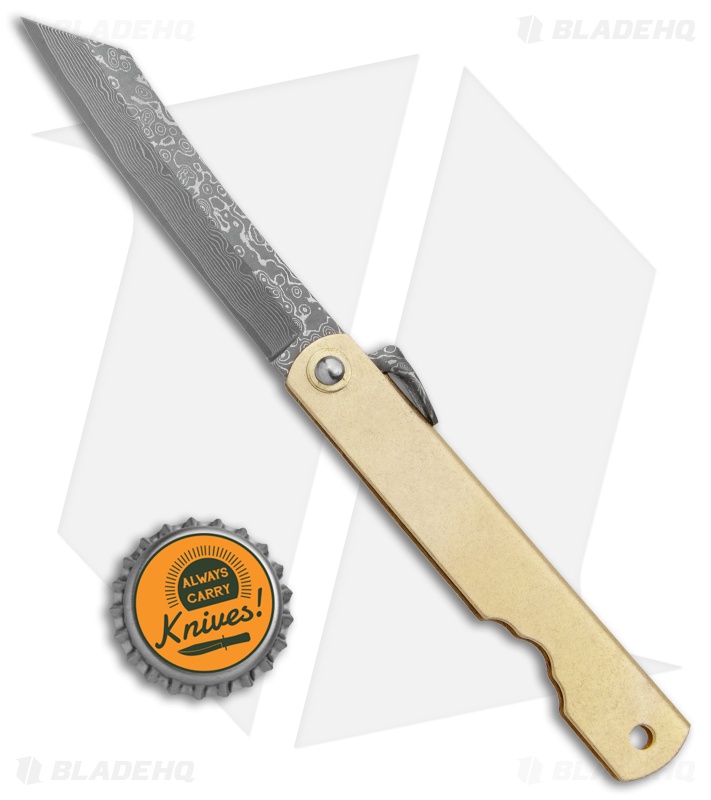Higonokami Hoseki Folding Knife Brass (2.95" Damascus)