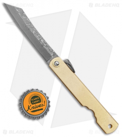 Higonokami Hoseki Folding Knife Brass (2.95" Damascus)