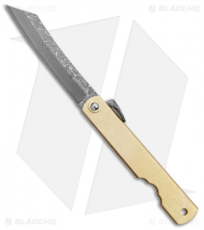 Higonokami Hoseki Folding Knife Brass (2.95" Damascus)