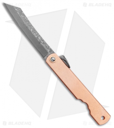 Higonokami Irogane Folding Knife Brass (2.95" Damascus)