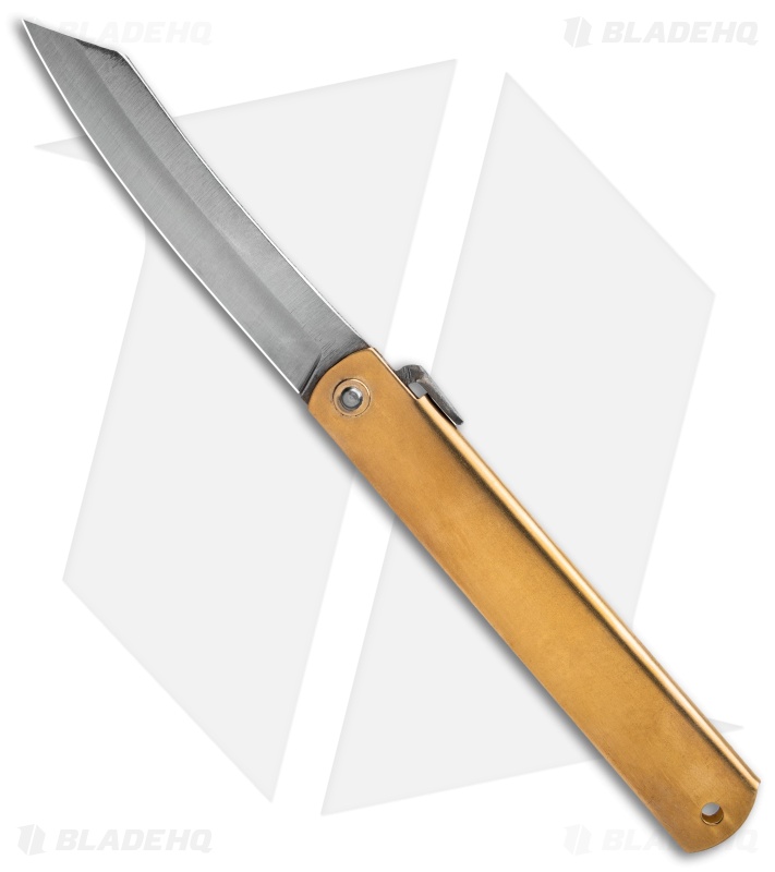 Nagao Higonokami Friction Folder 120mm Brass (3.75" Aogami) HIGO 11