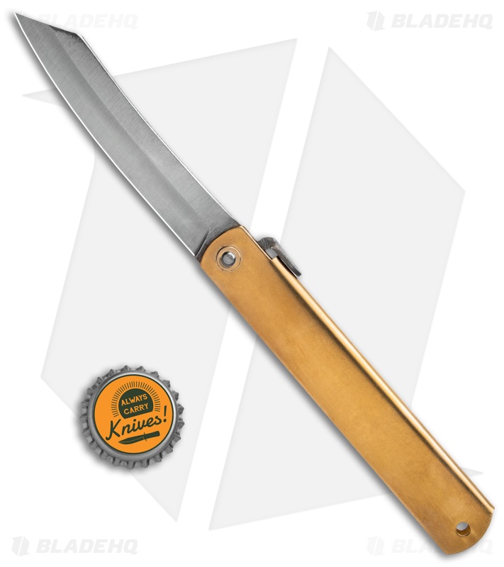 Nagao Higonokami Friction Folder 120mm Brass (3.75" Aogami) HIGO 11