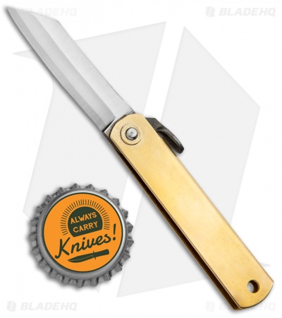 Nagao Higonokami Friction Folding Knife Brass (2" Blue Paper Steel) Red Sheath