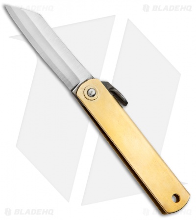 Nagao Higonokami Friction Folding Knife Brass (2" Blue Paper Steel) Red Sheath