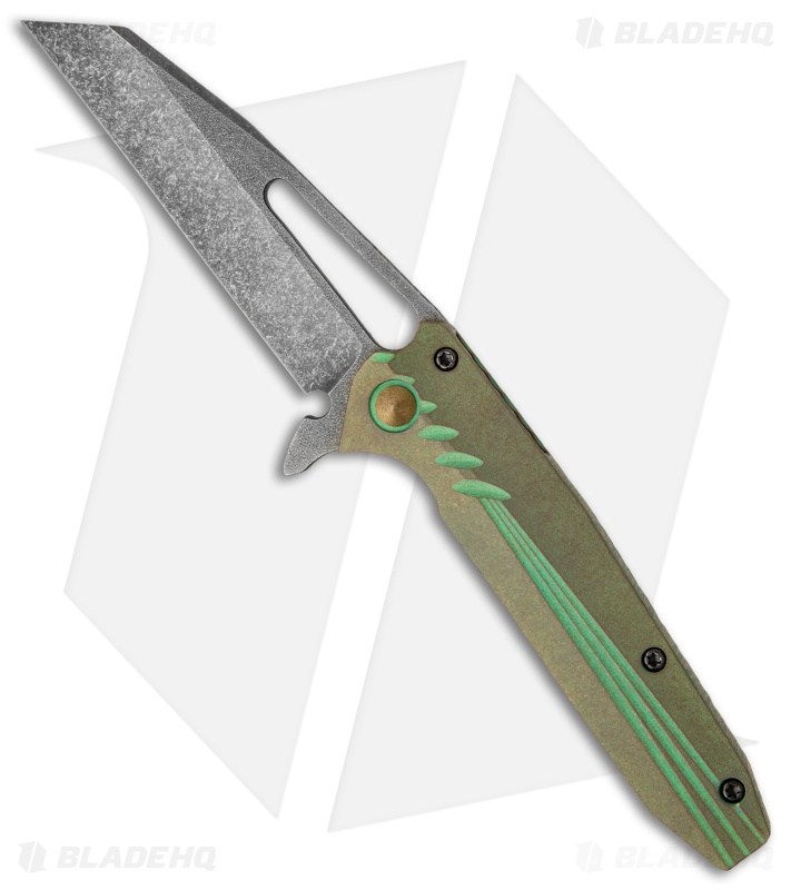 Gavko Custom Blacktip Frame Lock Knife Green/Bronze Ti (3.5" Acid SW)