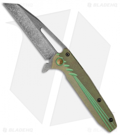 Gavko Custom Blacktip Frame Lock Knife Green/Bronze Ti (3.5" Acid SW)