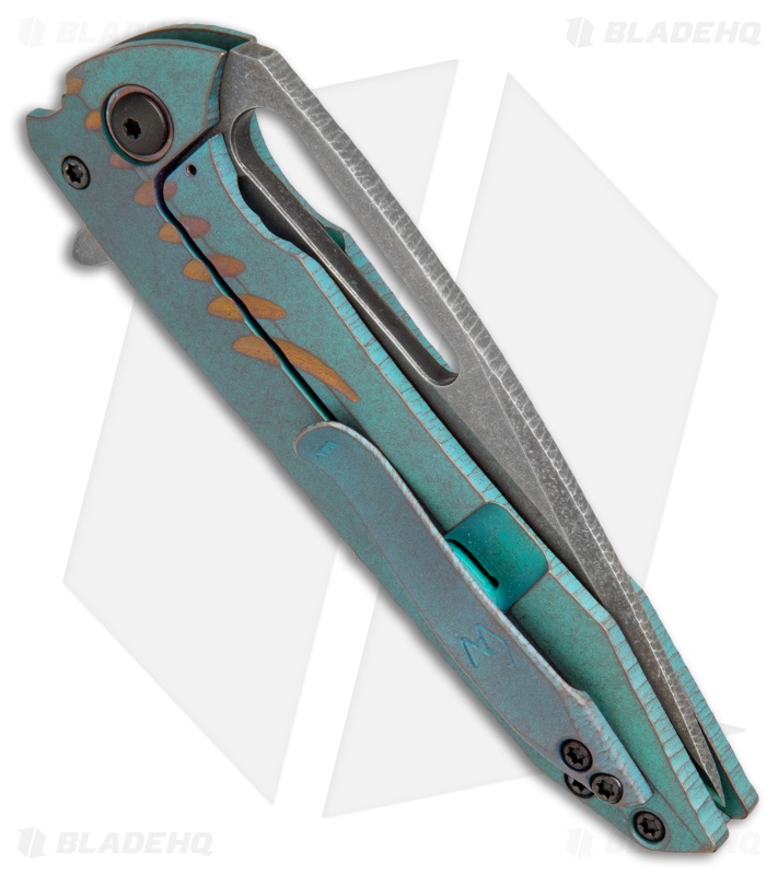 Gavko Custom Mako Frame Lock Knife Teal/Bronze Titanium (3.75" Acid SW)
