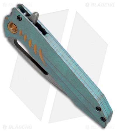 Gavko Custom Mako Frame Lock Knife Teal/Bronze Titanium (3.75" Acid SW)