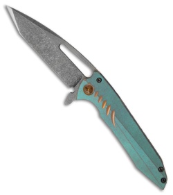 Gavko Custom Mako Frame Lock Knife Teal/Bronze Titanium (3.75" Acid SW)