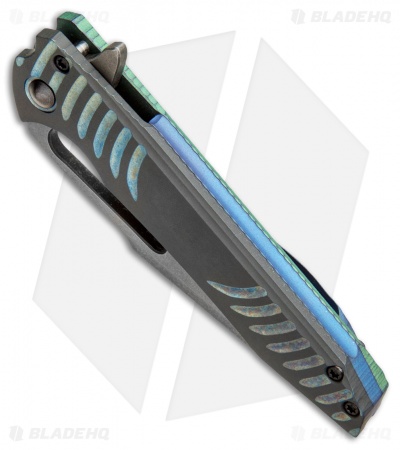 Gavko Custom Mako Frame Lock Knife Green Ti/Zirconium (3.75" Acid SW)