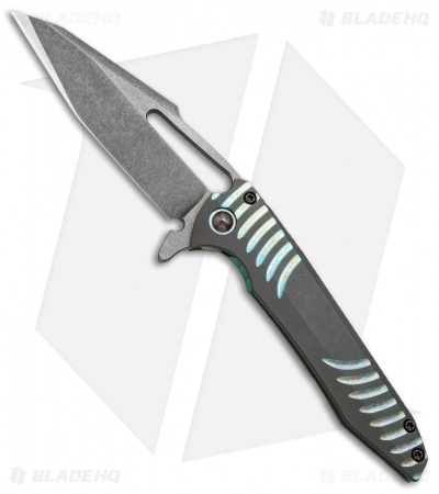 Gavko Custom Mako Frame Lock Knife Green Ti/Zirconium (3.75" Acid SW)