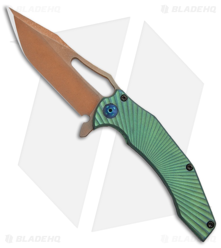 Gavko Custom Spinner 2.0 Frame Lock Knife Green Titanium (3.5" Copperwash)