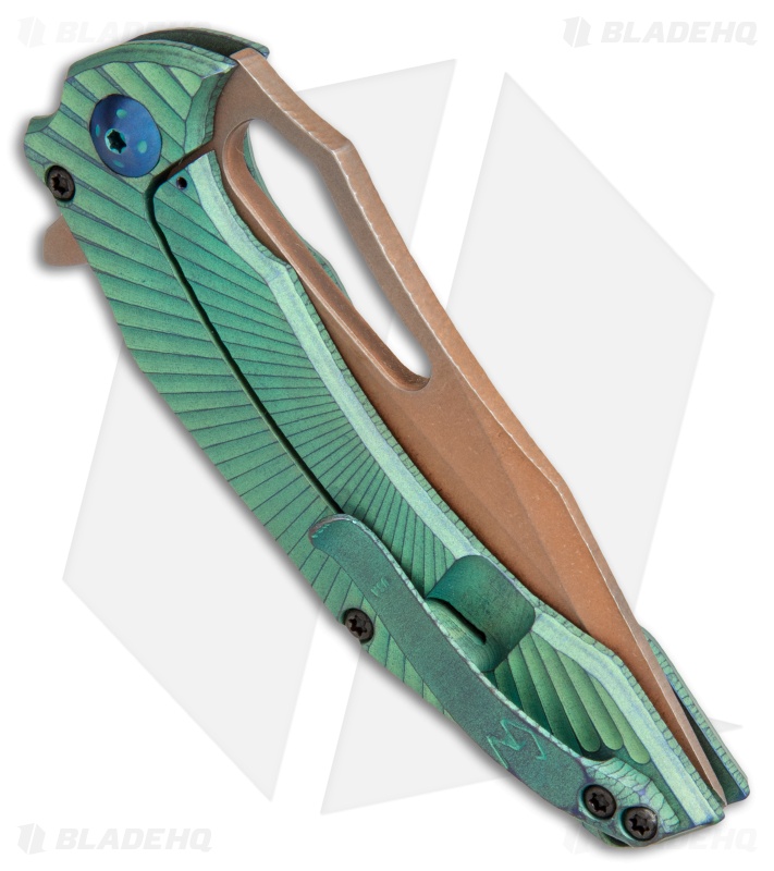 Gavko Custom Spinner 2.0 Frame Lock Knife Green Titanium (3.5" Copperwash)