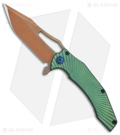 Gavko Custom Spinner 2.0 Frame Lock Knife Green Titanium (3.5" Copperwash)