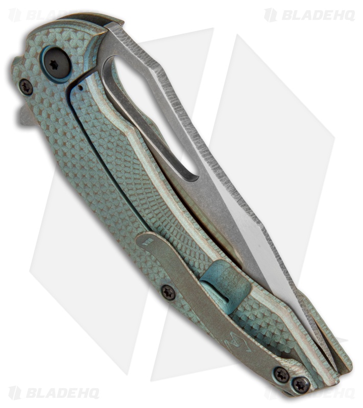 Gavko Custom Spinner 2.0 Frame Lock Knife Green Stud Ti (3.5" Satin/SW)
