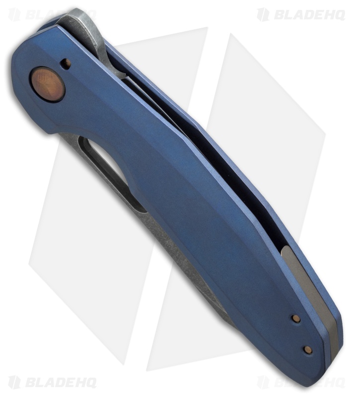 TuffKnives Custom Tanic 2 Flipper Knife Blue Titanium (3.5" Acid SW)