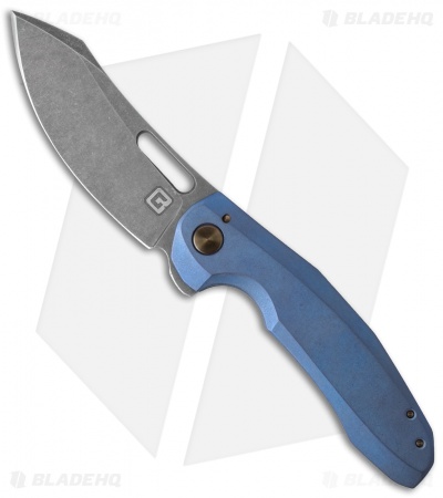 TuffKnives Custom Tanic 2 Flipper Knife Blue Titanium (3.5" Acid SW)
