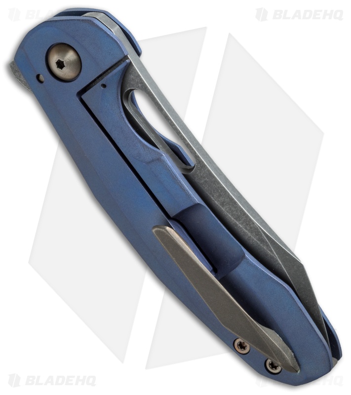 TuffKnives Custom Tanic 2 Flipper Knife Blue Titanium (3.5" Acid SW)