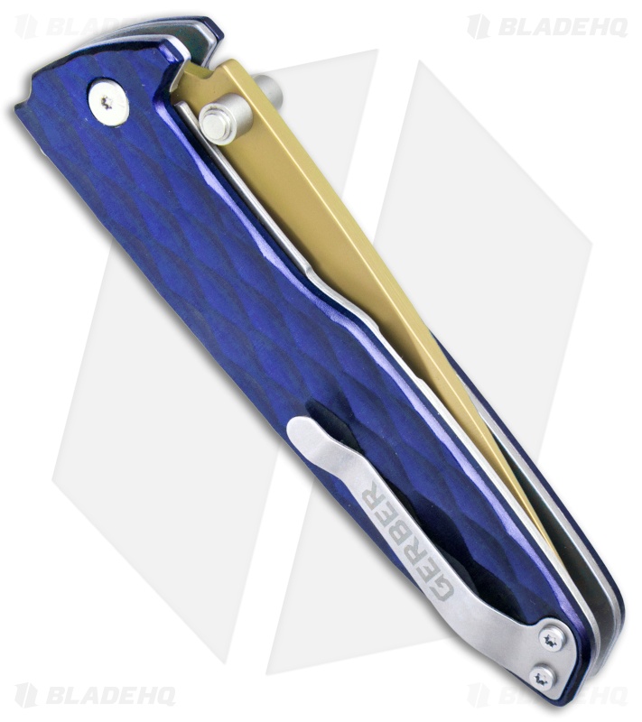 Gerber One-Flip Liner Lock Knife Blue Aluminum (3.2" Gold) 30-001354