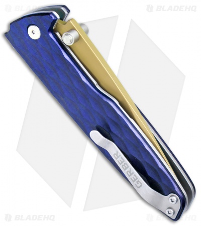 Gerber One-Flip Liner Lock Knife Blue Aluminum (3.2" Gold) 30-001354