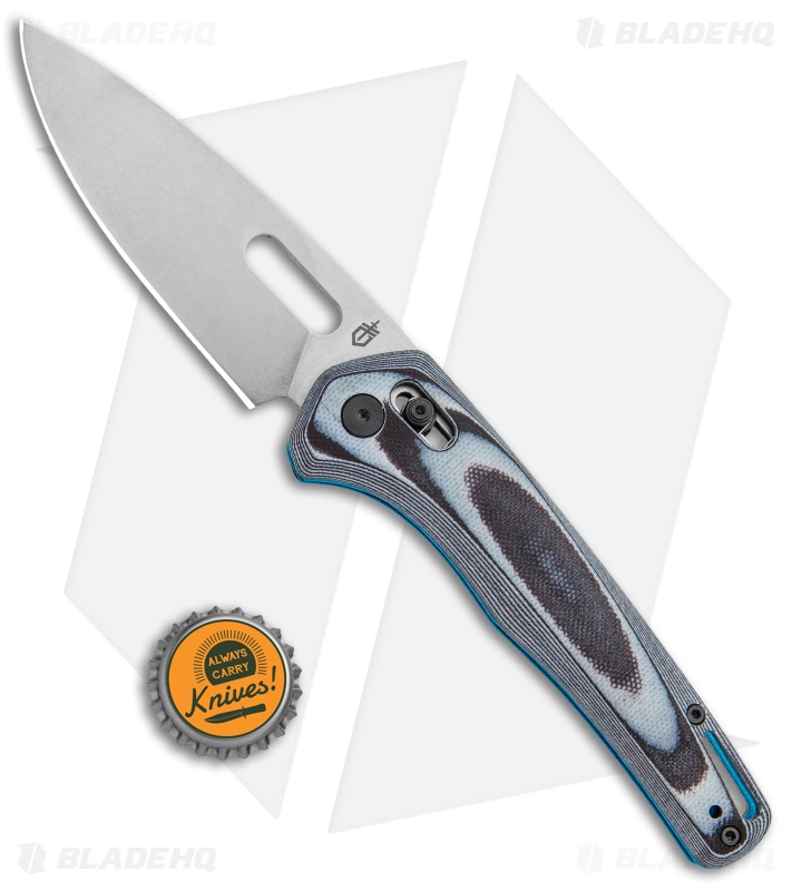 Gerber Sumo Pivot Lock Knife Black/White/Cyan G-10 (3.9"Stonewash) 30-001815