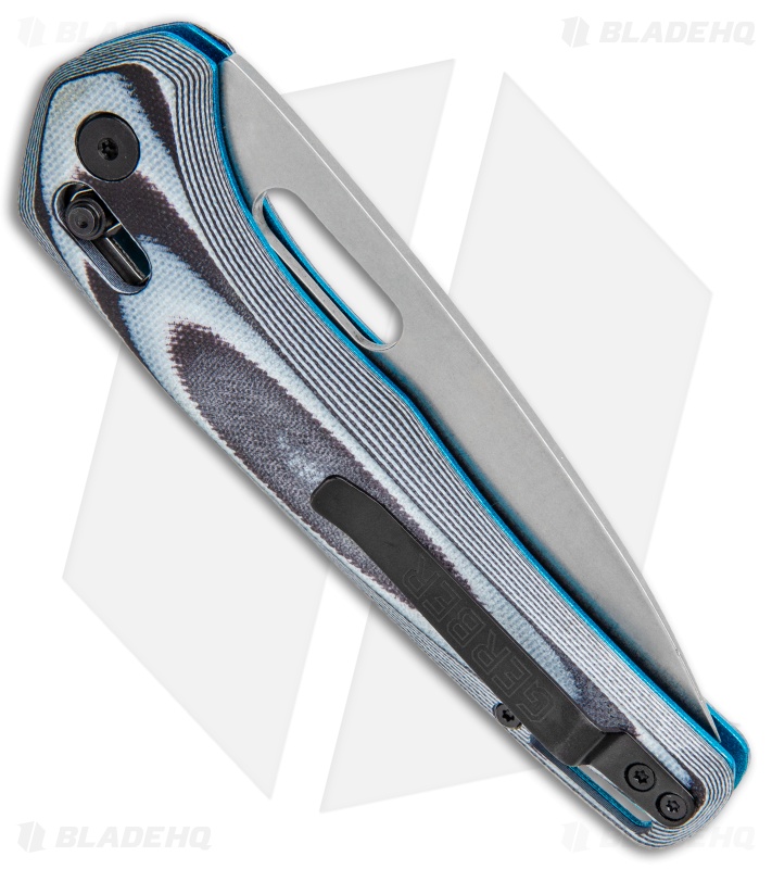 Gerber Sumo Pivot Lock Knife Black/White/Cyan G-10 (3.9"Stonewash) 30-001815