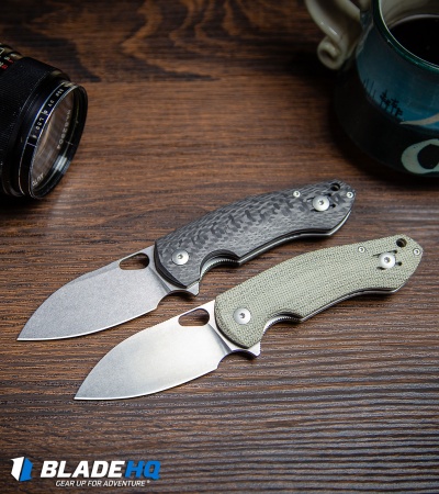 GiantMouse Vox/Anso ACE Biblio Flipper Knife Green Micarta (2.9" Stonewash M390)