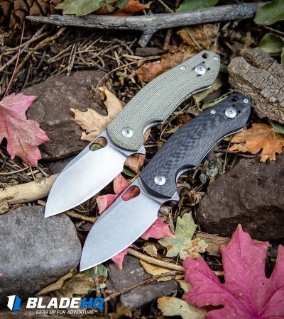 GiantMouse Vox/Anso ACE Biblio Flipper Knife Green Micarta (2.9" Stonewash M390)