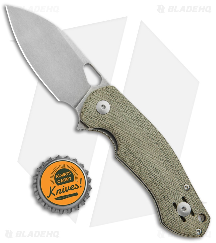 GiantMouse Vox/Anso ACE Biblio Flipper Knife Green Micarta (2.9" Stonewash M390)