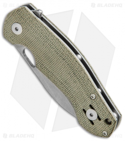 GiantMouse Vox/Anso ACE Biblio Flipper Knife Green Micarta (2.9" Stonewash M390)