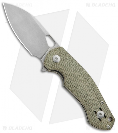 GiantMouse Vox/Anso ACE Biblio Flipper Knife Green Micarta (2.9" Stonewash M390)