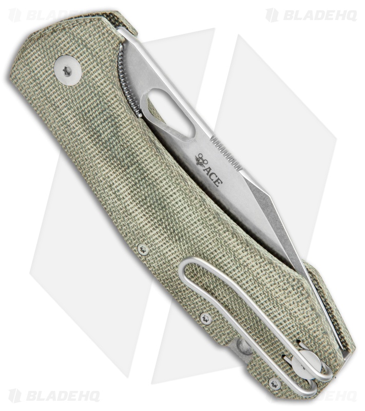 GiantMouse Vox/Anso ACE Grand Knife Green Canvas Micarta (3.4" Stonewash)