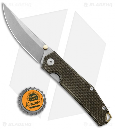 GiantMouse Vox/Anso ACE Clyde Liner Lock Knife Green Micarta/Brass (3" SW)