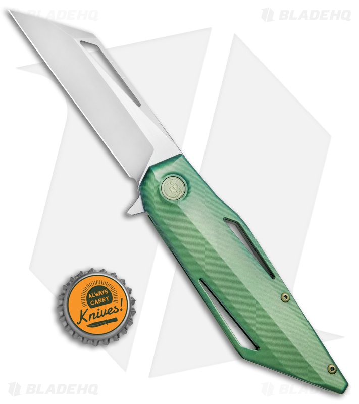 HEAdesigns Wingman Flipper Frame Lock Knife Green Titanium (3.5" Two-Tone)