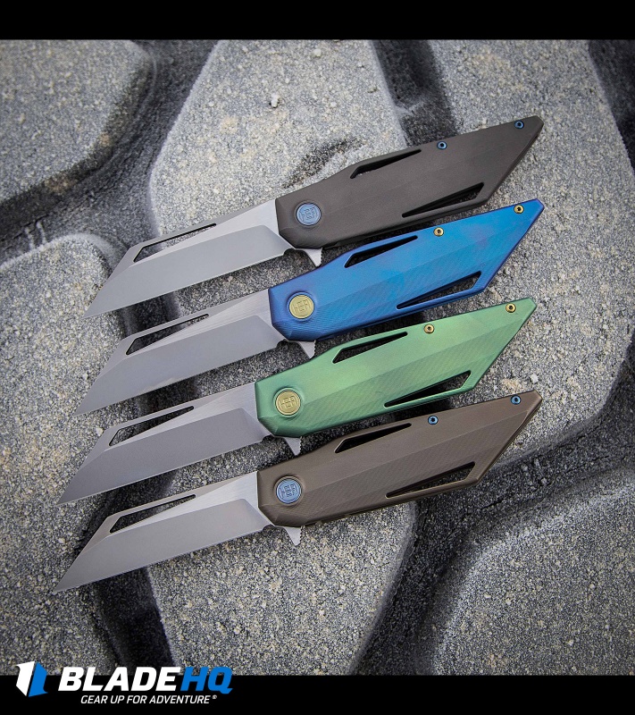 HEAdesigns Wingman Flipper Frame Lock Knife Green Titanium (3.5" Two-Tone)
