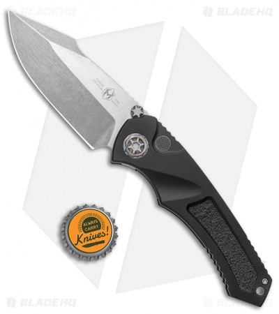 Heretic Knives Pariah Automatic/Manual Knife Black w/ Grip Insert (3" Stonewash)