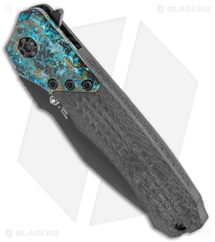 Heretic Knives Wraith Flipper Knife Carbon Fiber Chemtina Brass (3.6" Black)