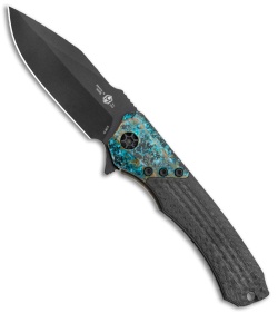 Heretic Knives Wraith Flipper Knife Carbon Fiber Chemtina Brass (3.6" Black)