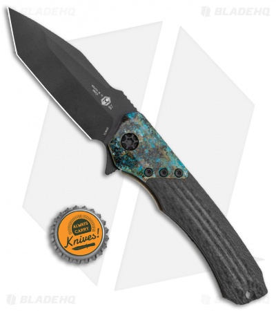 Heretic Knives Wraith Tanto Knife Carbon Fiber Chemtina Brass (3.6" Black)