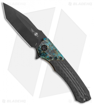 Heretic Knives Wraith Tanto Knife Carbon Fiber Chemtina Brass (3.6" Black)