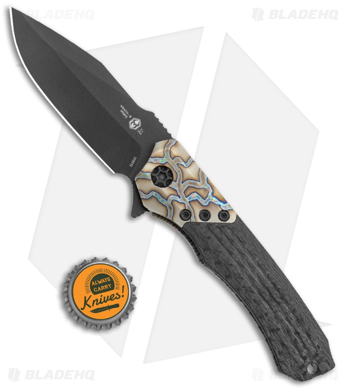 Heretic Knives Wraith Flipper Knife Carbon Fiber Flamed Ti (3.6" Black)