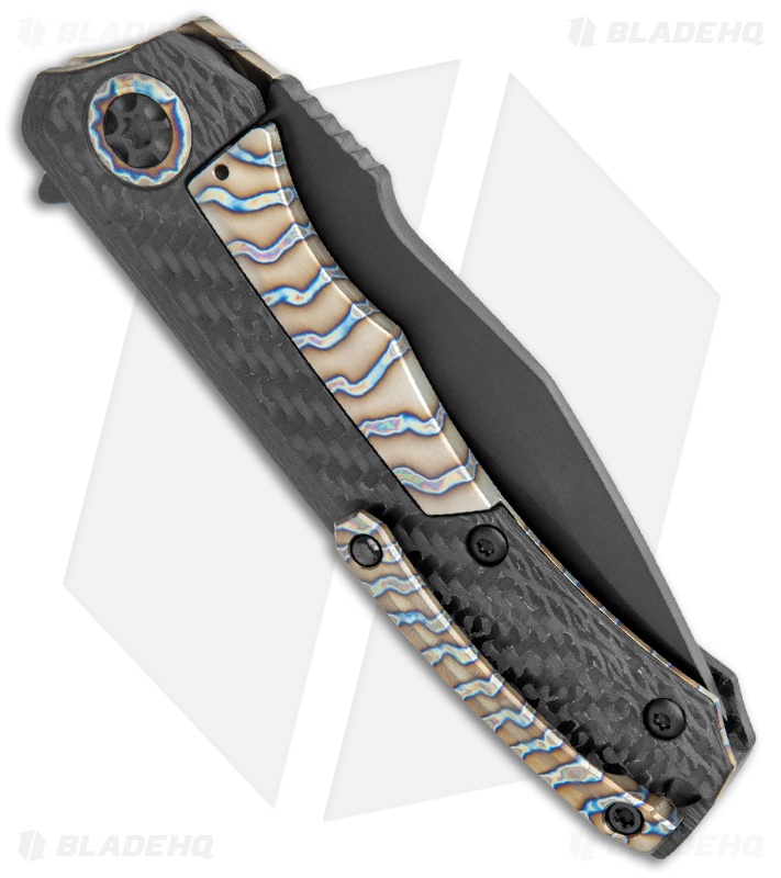 Heretic Knives Wraith Flipper Knife Carbon Fiber Flamed Ti (3.6" Black)