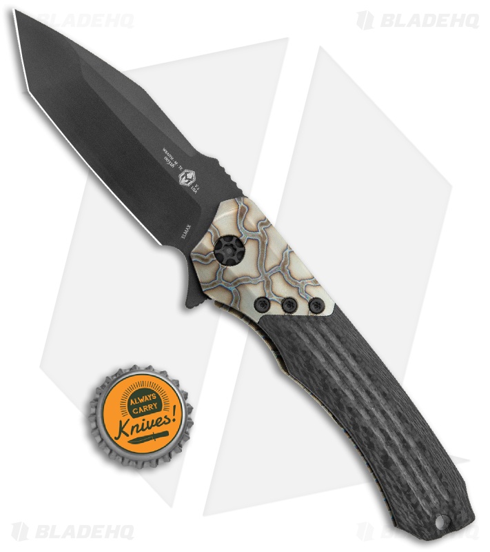Heretic Knives Wraith Tanto Flipper Knife Carbon Fiber Flamed Ti (3.6" Black)