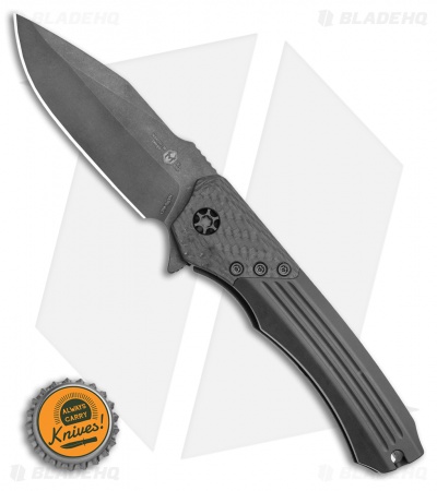 Heretic Knives Wraith Flipper Knife Black Aluminum CF Ti Flamed (3.625" Black)
