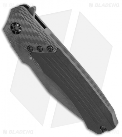 Heretic Knives Wraith Flipper Knife Black Aluminum CF Ti Flamed (3.625" Black)