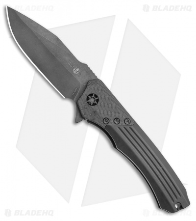Heretic Knives Wraith Flipper Knife Black Aluminum CF Ti Flamed (3.625" Black)