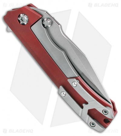 Heretic Knives Wraith Flipper Knife Red Aluminum (3.625" Stonewash)