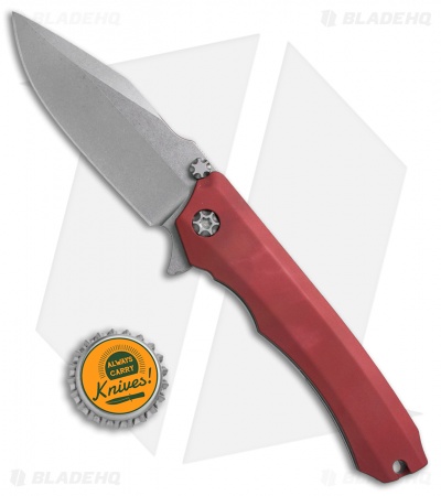 Heretic Knives Wraith Flipper Knife Red Aluminum (3.625" Stonewash)